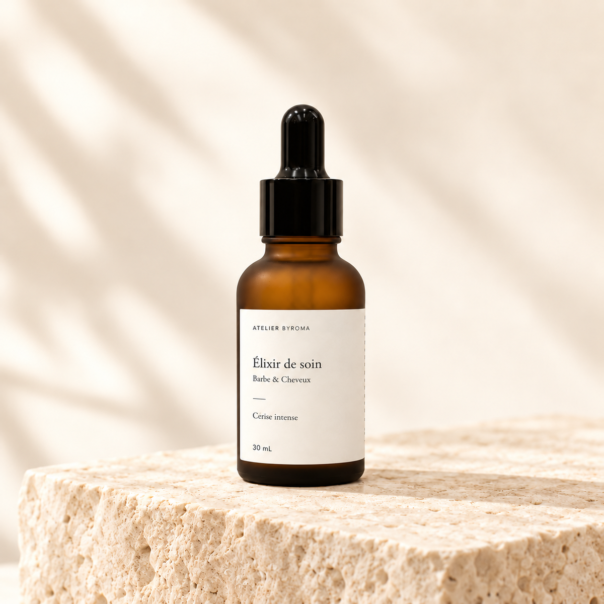 Élixir de soin Atelier Byroma, huile barbe et cheveux au ricin 30 ml, flacon compte-gouttes